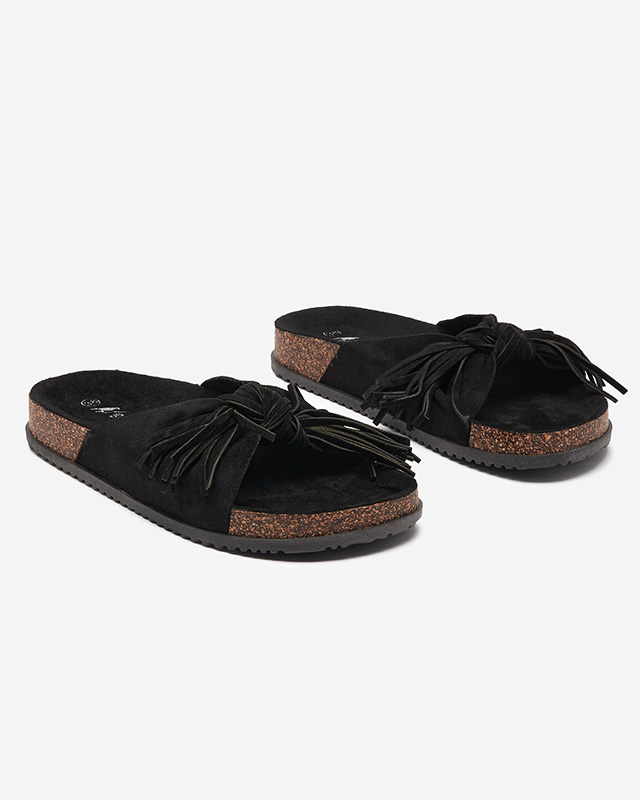 Women's flip-flops with tassels in black Guttis- Footwear