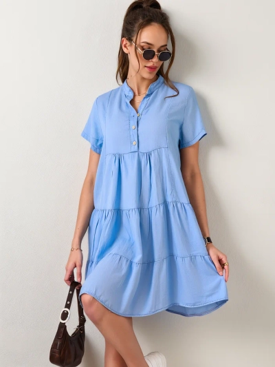 Royalfashion Women's tunic sewn like a dress with a buttoned denim neckline