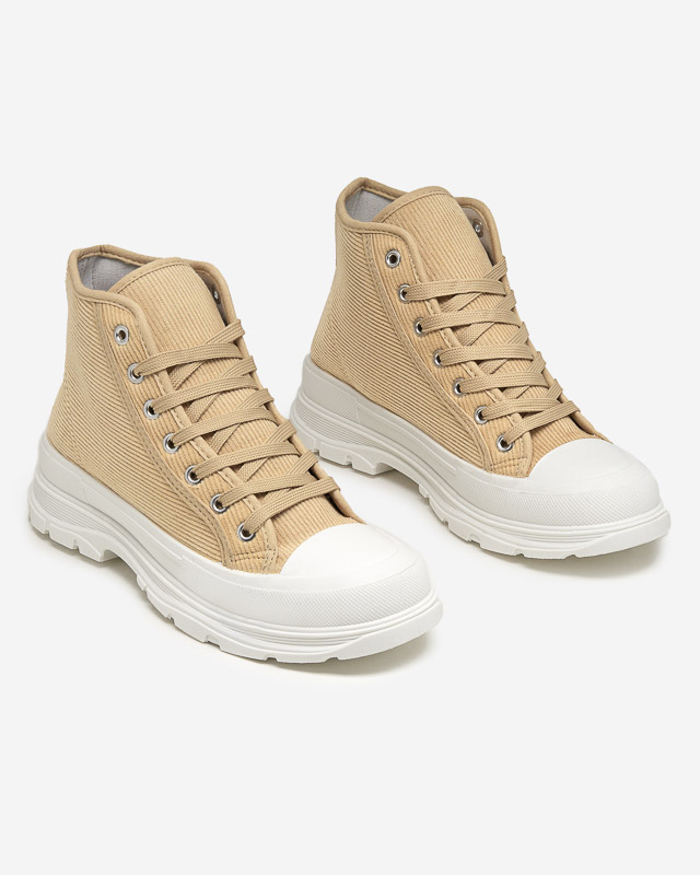 Beige women's high ribbed sneakers Somali - Footwear