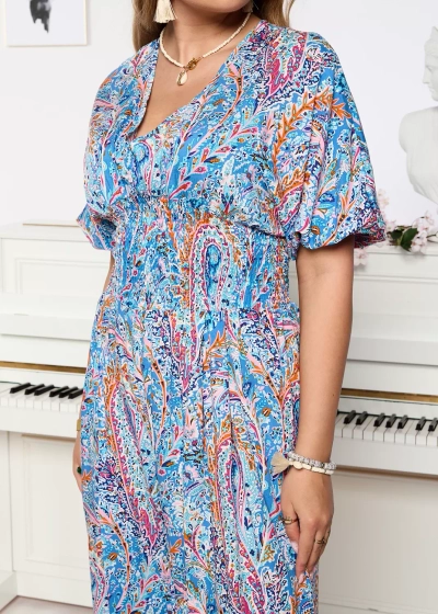 Women's patterned jumpsuit in blue- Clothing