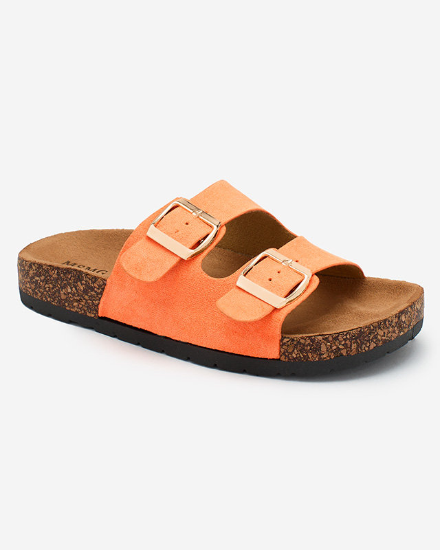 Royalfashion Neon orange women's flip-flops with buckles Foumy