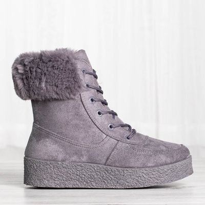 Gray platform snow boots with Majuna fur trim - Footwear