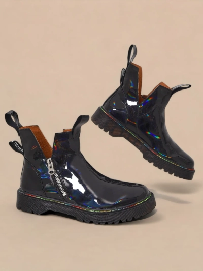 Melni lakoti sieviešu zābaki ar Odeta rāvējslēdzēju - Apavi