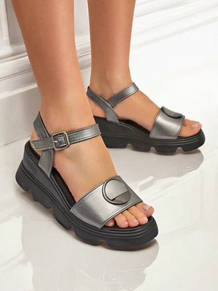Hera Azzurro women's graphite eco-leather wedge sandals for summer