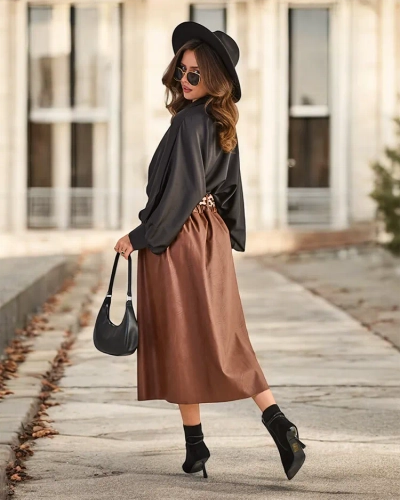 Royalfashion Women's eco leather midi skirt