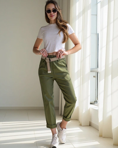 Royalfashion Women's straight viscose pants with a belt