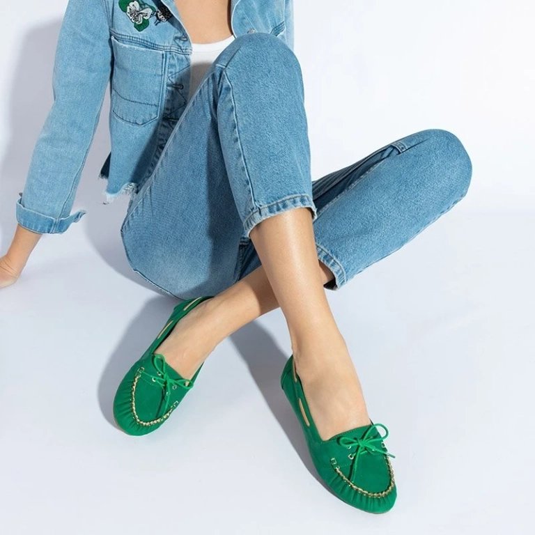 OUTLET Green women's moccasins with lacing Norami - Footwear