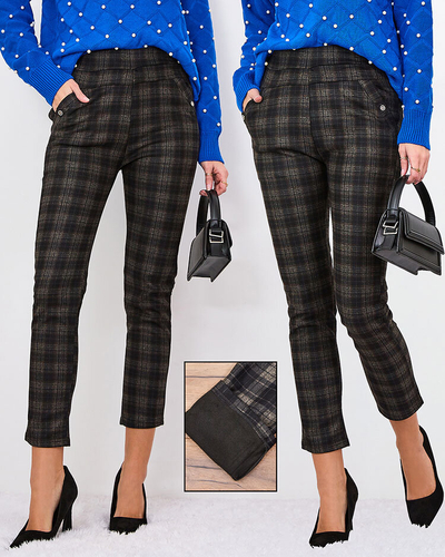 Royalfashion Коричневые женские утепленные треггинсы в клетку