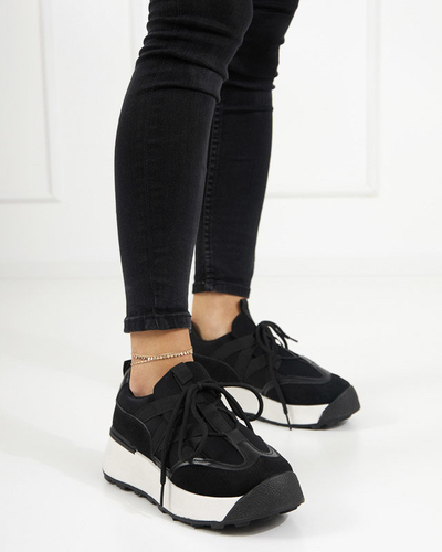 OUTLET Black women's sports shoes with a higher Kanislo sole - Footwear