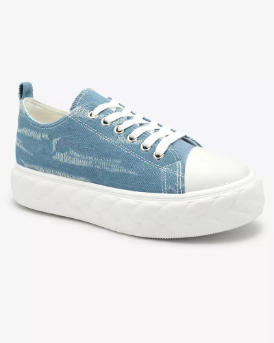 Royalfashion Blue women's denim sneakers with rubbed Nerolera