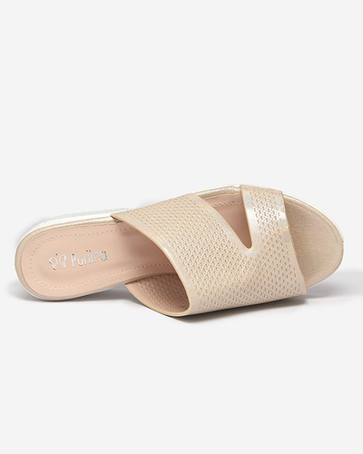 Beige shiny women's slippers Heiri- Footwear
