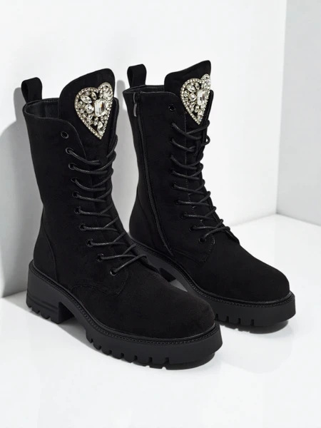 Luna Black Leather Elegant Women's Boots para sa Taglagas