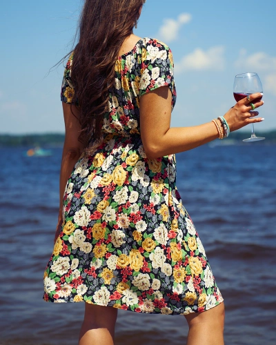 Royalfashion Women's floral mini dress a'la hiszpanka in black