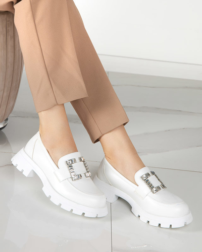 OUTLET Women's white matte shoes with a silver Vusito buckle - Footwear