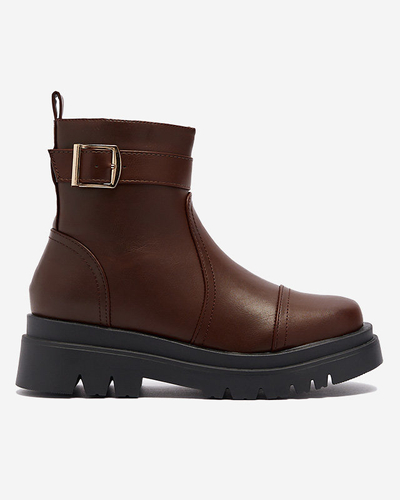 Dark brown women's boots with buckle Utilas - Footwear