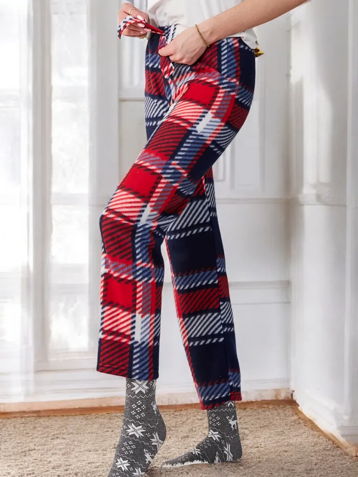 Royalfashion Kokvilnas Ziemassvētku sieviešu bikses no pārbaudītām pidžamām