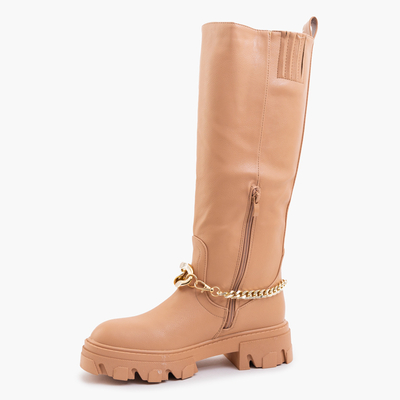 Women's brown boots with a chain Sudzi- Shoes