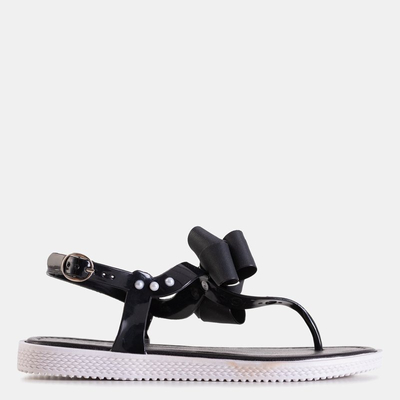 Black women's sandals a'la flip-flops with a Domala bow - Footwear