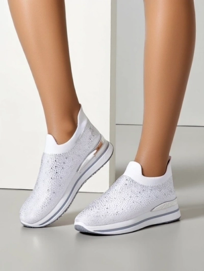 Royalfashion Women's slip-on fabric sports shoes with rhinestones Adeq