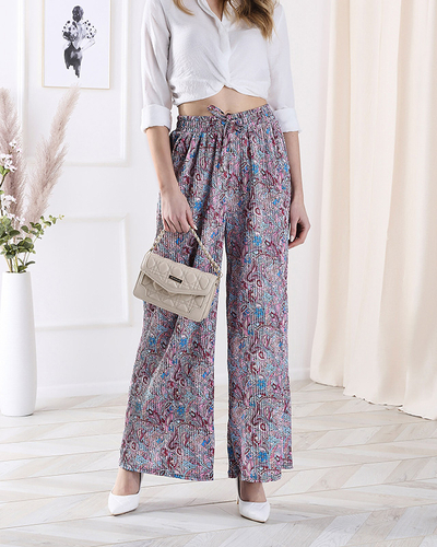 Patterned wide-leg pants for women in blue- Clothing