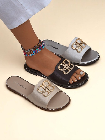 Royalfashion Damskie klapki na płaskiej podeszwie Aura Gold