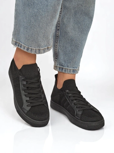 Livia Nero women's sneakers - black fabric and eco-leather sneakers on a flat sole