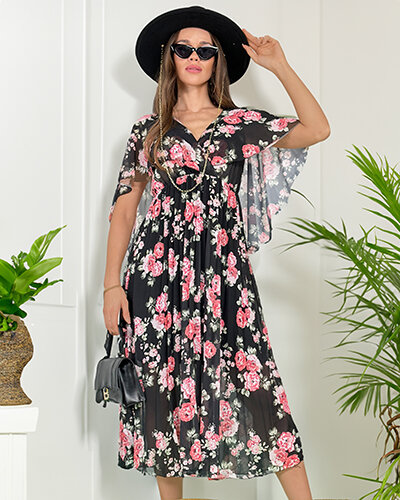 Royalfashion Women's pleated floral midi dress