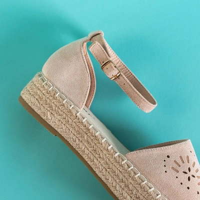 OUTLET Ажурные женские босоножки бежевого цвета a'la espadrilles Tiseria - Обувь