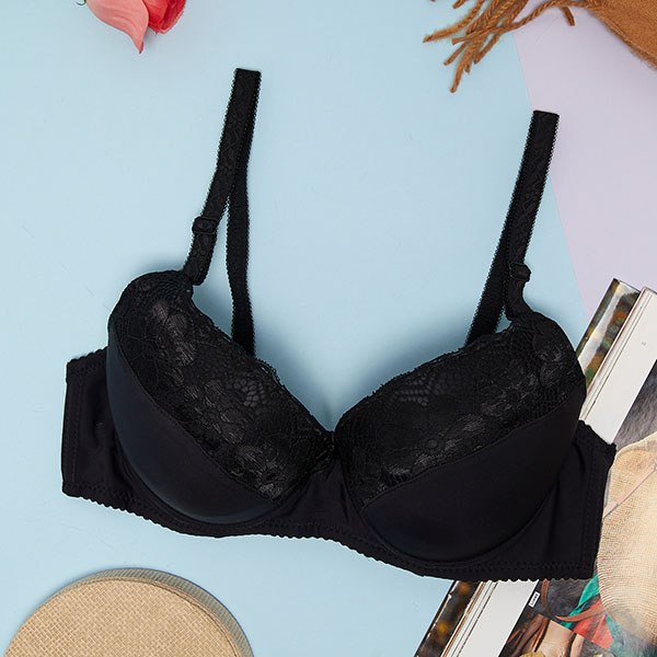 Black women's bra with lace insert - Underwear