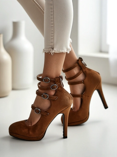 Royalfashion Women's block-heeled pumps with straps Celose