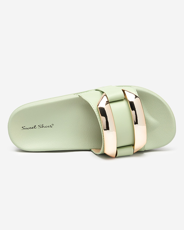 Женские зеленые тапочки с золотым орнаментом Serina - Обувь