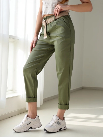 Royalfashion Women's straight viscose pants with a belt