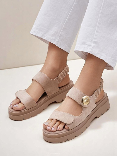 Royalfashion Callista women's beige suede platform sandals