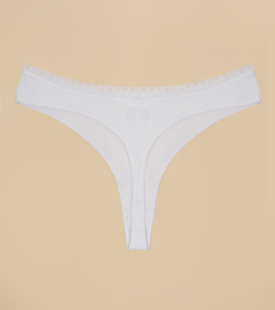Women's white ribbed thong - Underwear