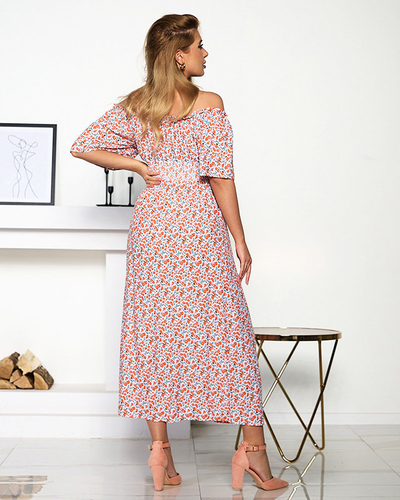 Orange and white maxi dress with a floral pattern - Clothing
