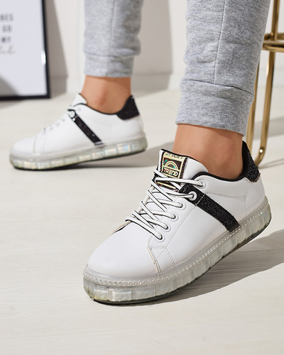 Women's sports shoes in white with black inserts Asxa- Footwear