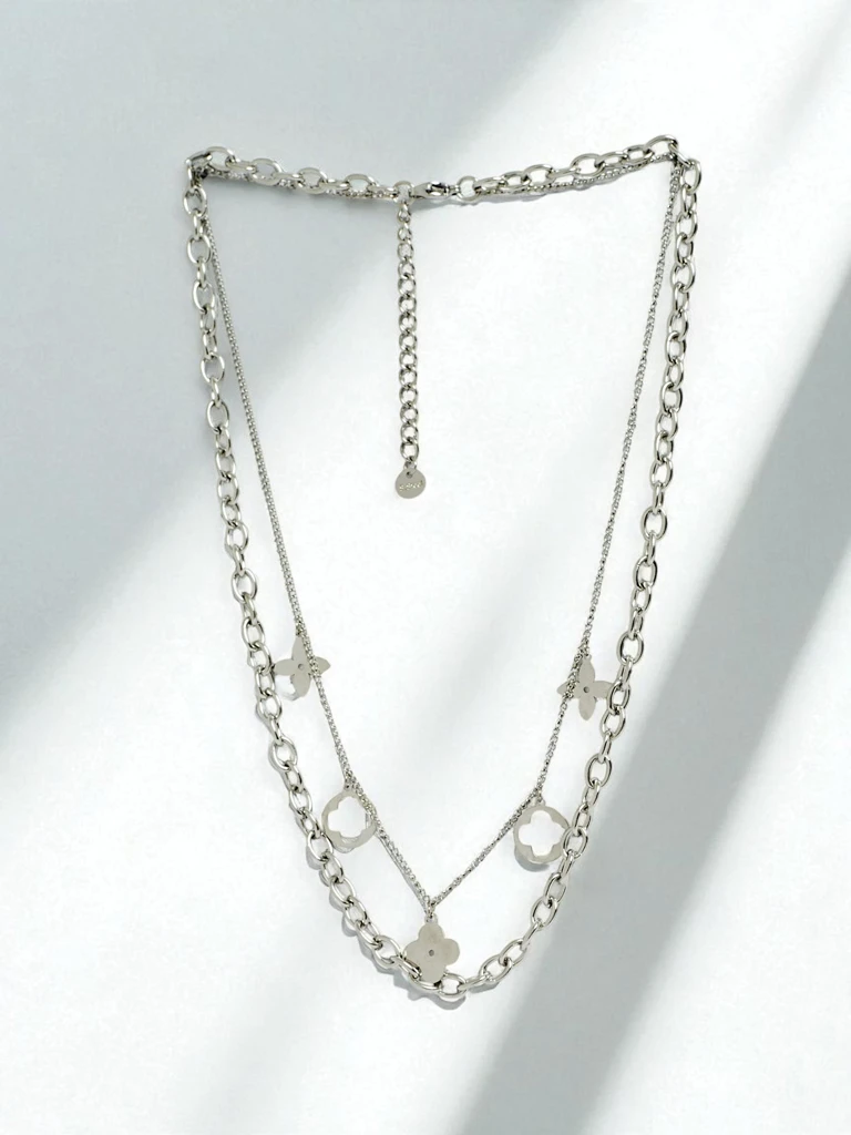 Серебряное колье Florentia Stella – двойная цепочка, модное