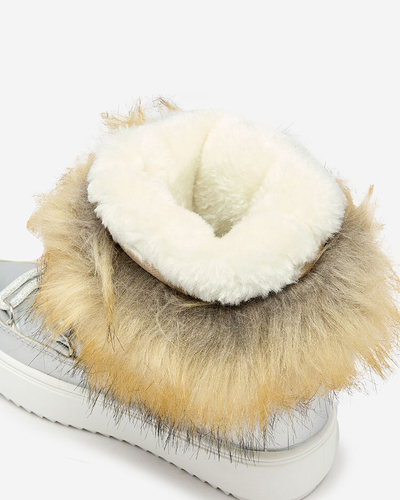 Royalfashion Bērnu slips-on apavi a'la sniega zābaki ar kažokādu sudraba krāsā Asika