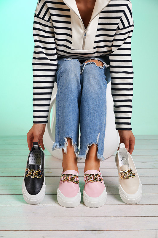 Black women's slip-on shoes on thicker sole with decoration Senuli - Footwear