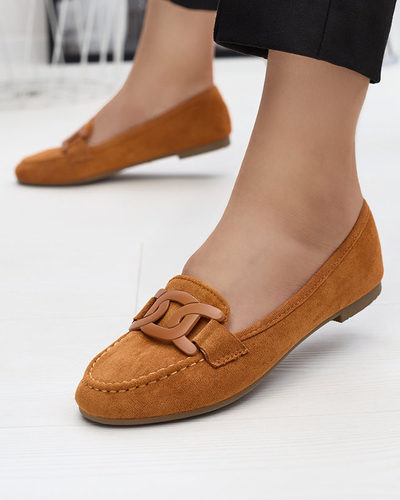Women's eco-suede camel loafers Reiaka - Shoes