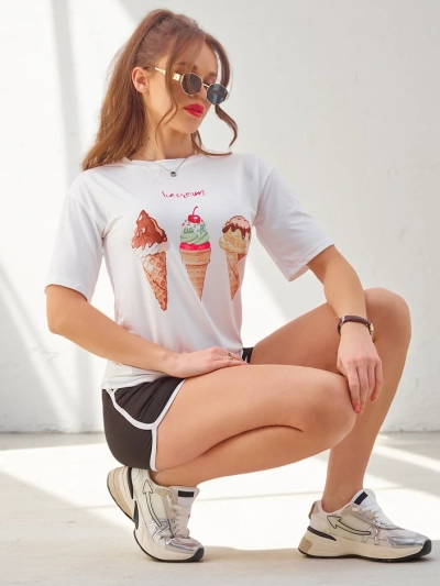 Royalfashion Женский спортивный комплект с футболкой и шортами Ice Cream