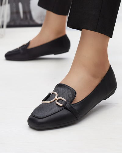 Black women's moccasins with embossing and decoration on the nose Gilisa - Footwear