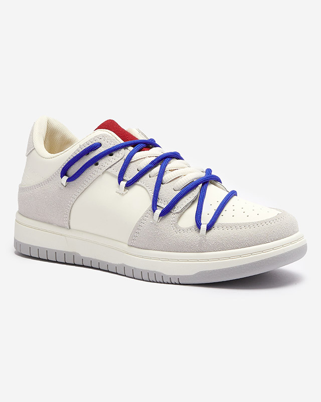 Balti pelēkas sieviešu sporta kedas ar tumši zilām aukliņām Olierinc - Apavi