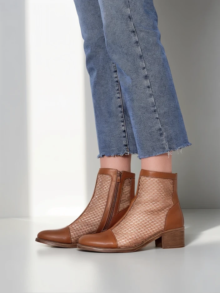 Royalfashion Sieviešu perforētās potītes zābaki uz zema papēža Rowices