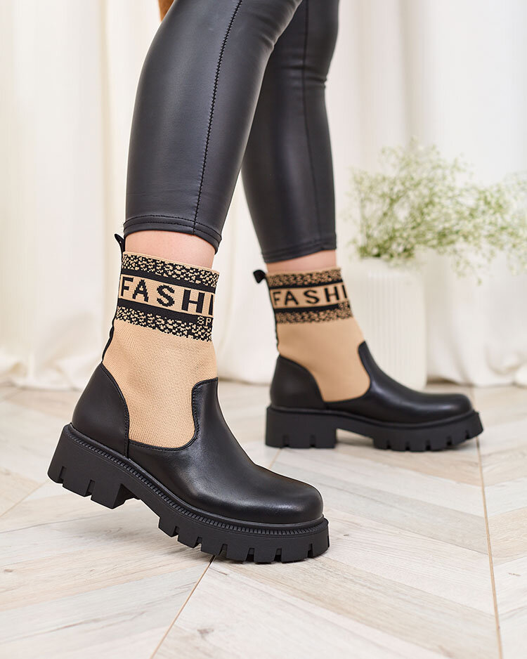 Royalfashion Light brown women's boots with fabric upper Fahione