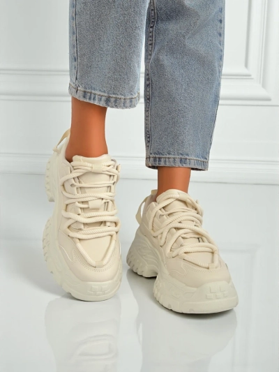 Damskie sneakersy beżowe Athenia z ekoskóry wan platformie 6,5 cm