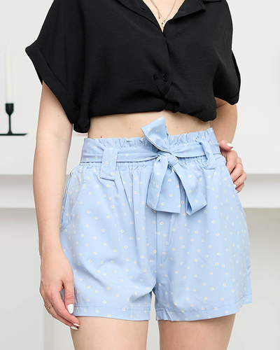 Women's blue patterned fabric floral shorts - Clothing