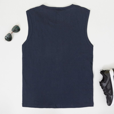 Men's cotton navy blue sleeveless T-shirt - Clothing