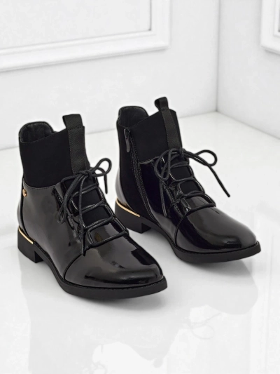 Lakierowane sznurowane botki damskie Avoria