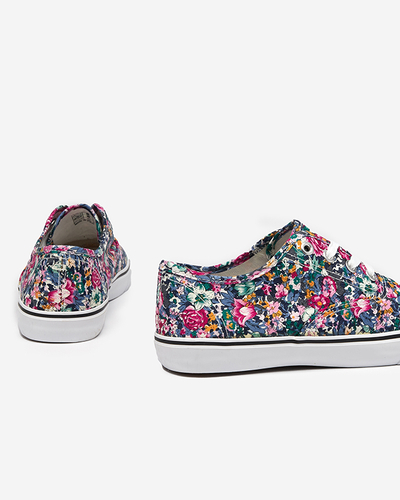 Navy blue women's sneakers with flowers Surfi - Footwear